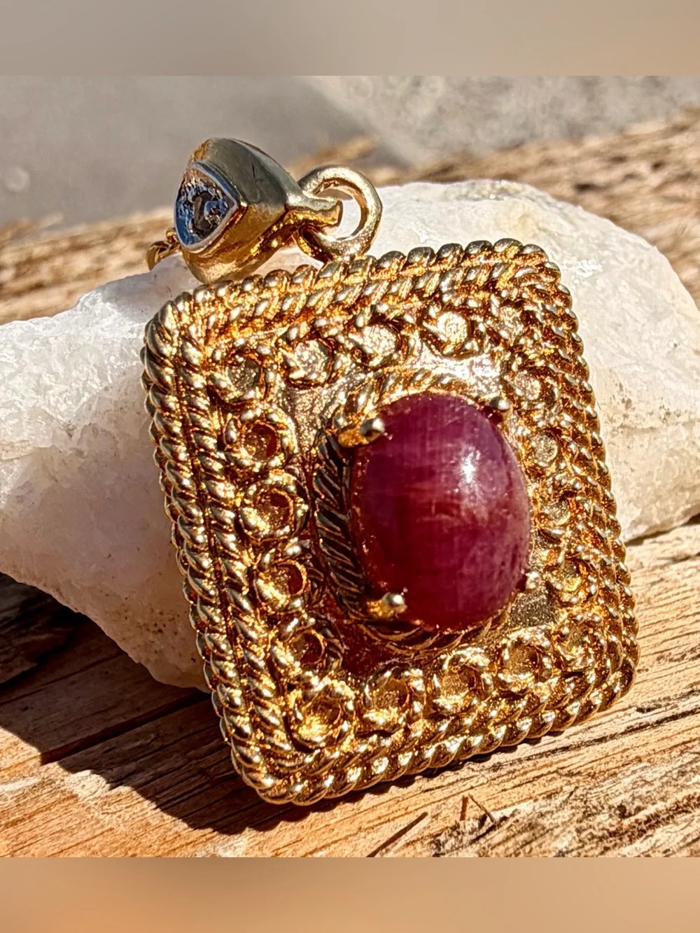 Ruby & Diamond Necklace 18K Gold Plated 1.00 CTW Ruby 17”